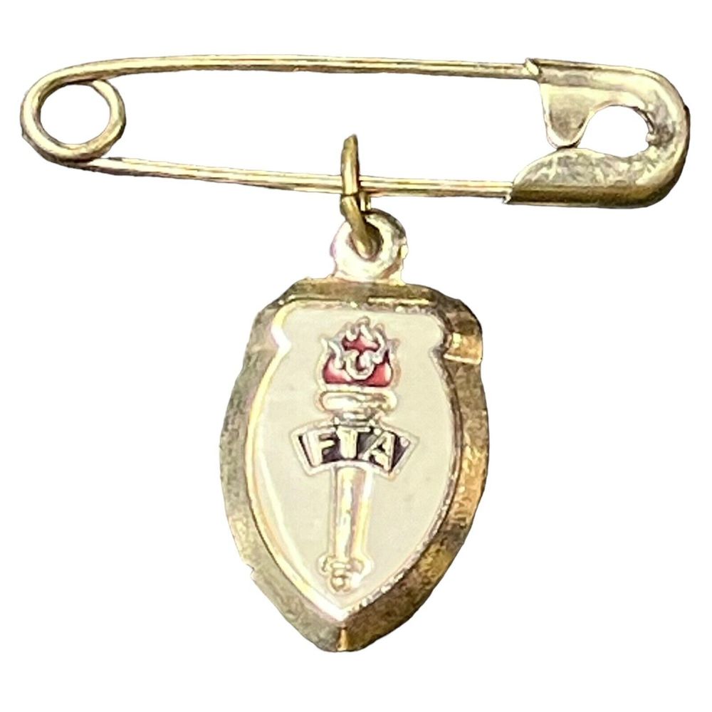 VINTAGE Silver Tone FTA Fire Torch Pendant‎ Charm Safety Pin Brooch Badge